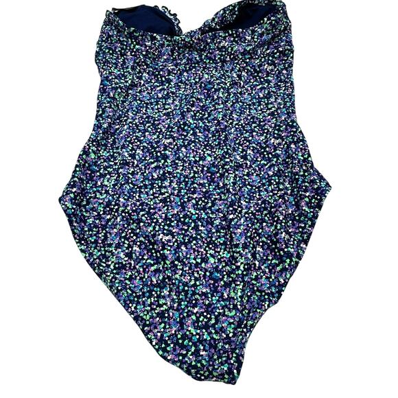 OLD NAVY NWT Medium Ditsy Floral Blue Purple Strapless One Piece Swimsuit Padded - Picture 2 of 10
